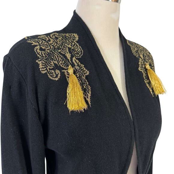 Mondi Black Sweater Gold Metallic Embroidery Tassels EU Size 36 Made Yugoslavia - Picture 2 of 9
